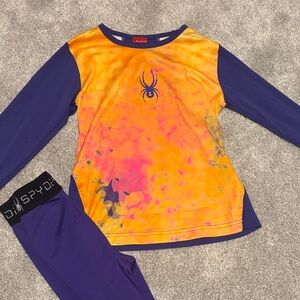 Spyder Girls' Long Sleeve Ski Top - Orange, Pink & Purple